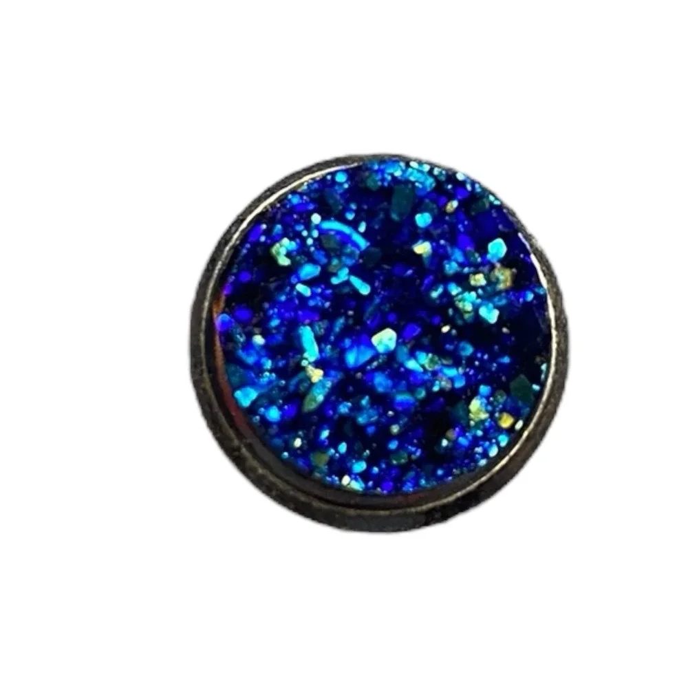 Silver Tone Metallic Blue Faux Crystal Shimmer Cufflinks Lightweight‎ Round